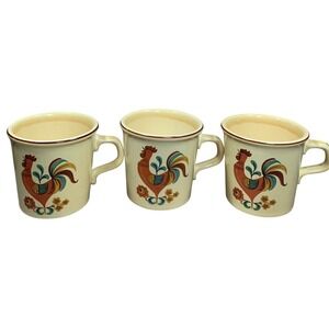 Taylor International USA Vintage Rooster Speckled Stoneware Coffee Mugs Set of 3